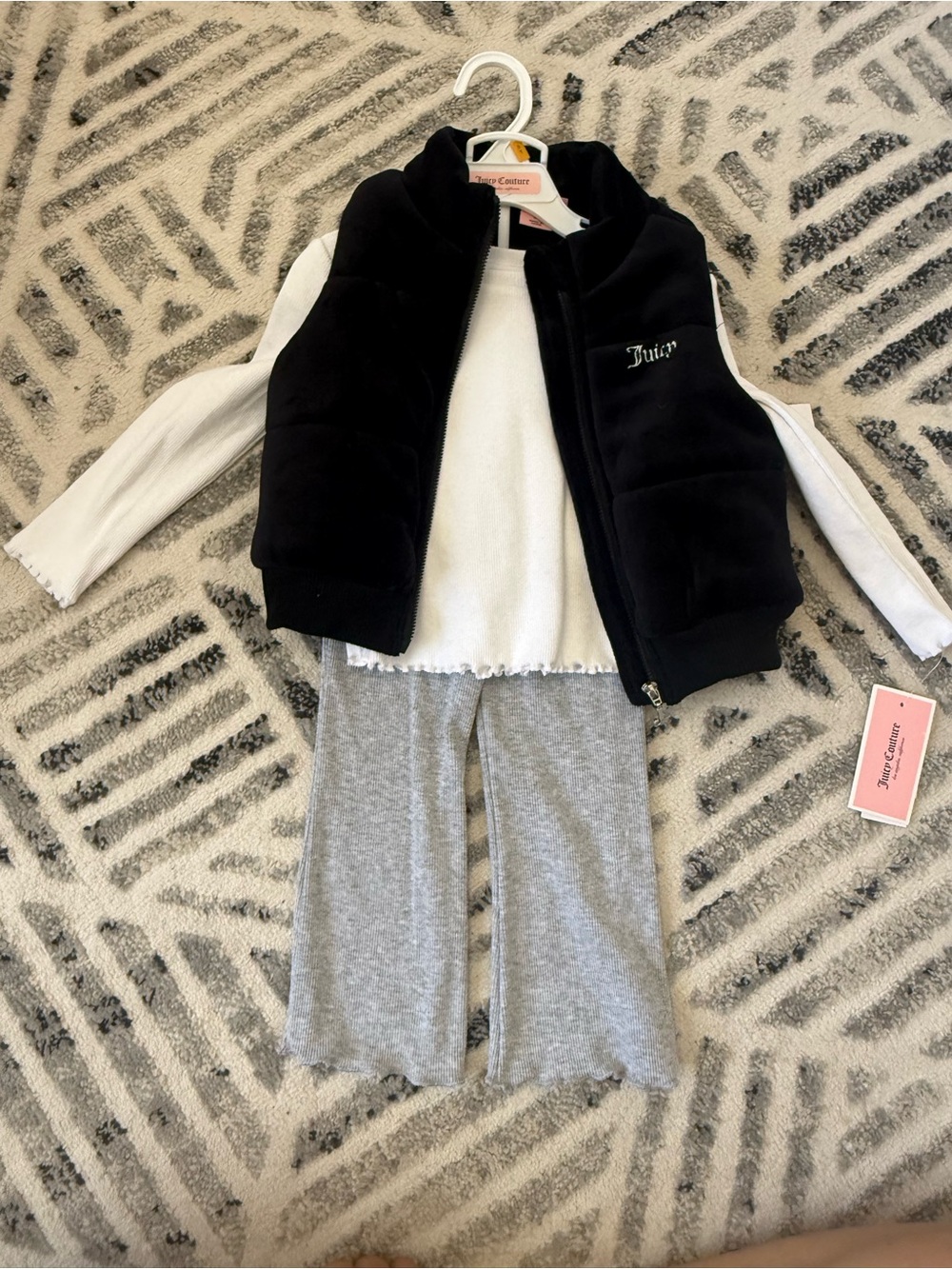 Juicy Couture Kids Black Vest with White Top and Gray Leggings